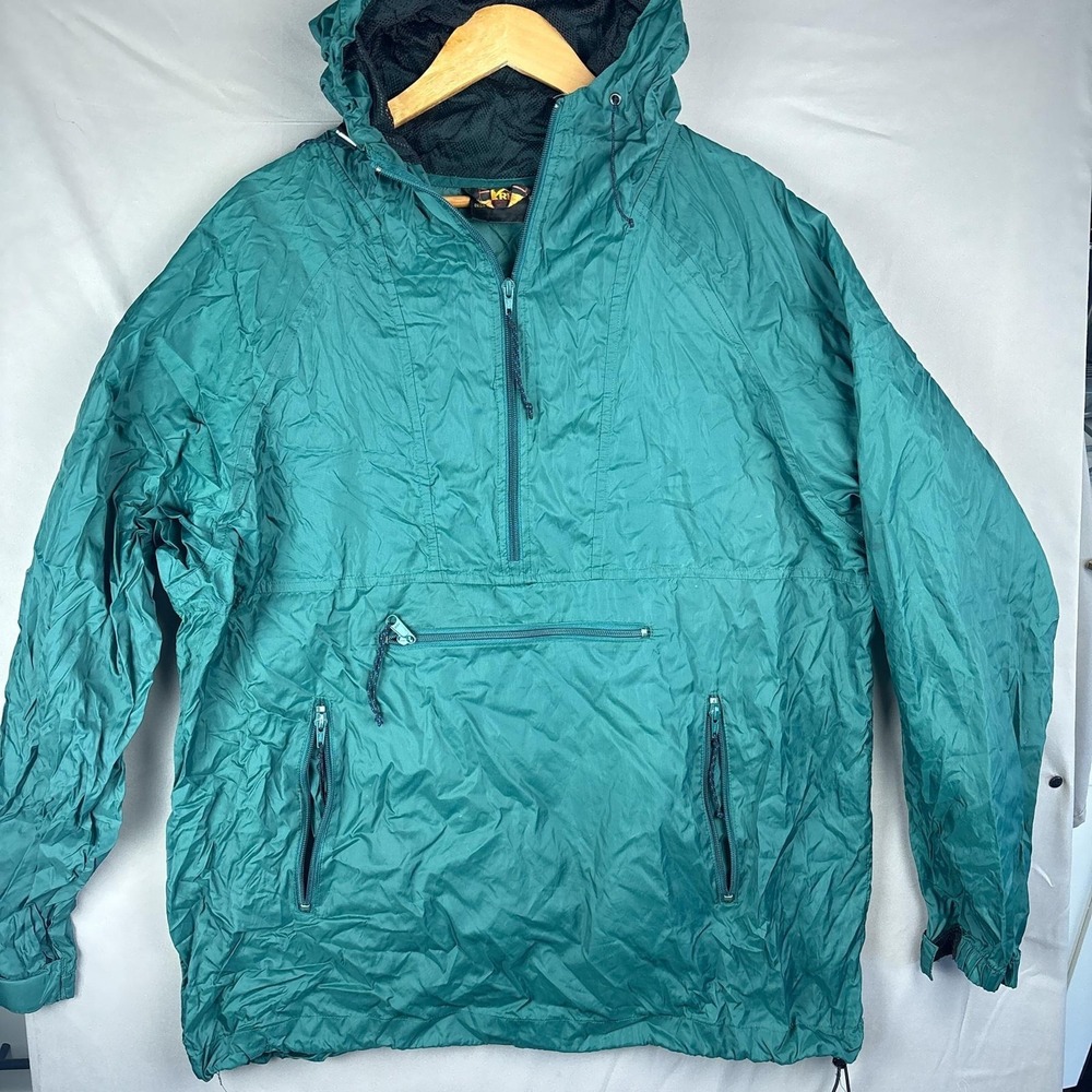 Vintage REI Packable Anorak Windbreaker Rain Jacket Mens XL Teal Nylon